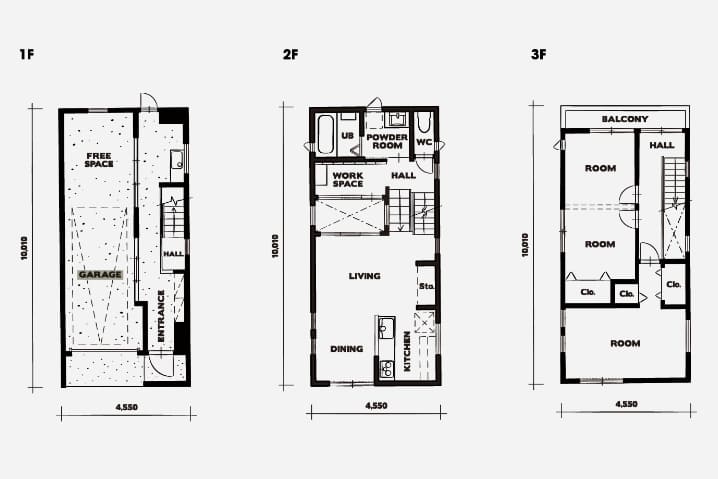 3階建ての間取り図